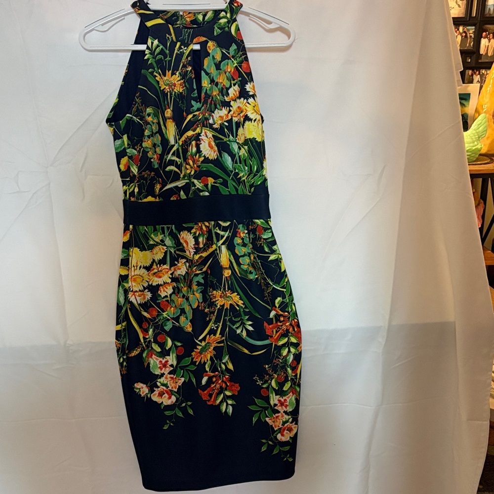 New York & Company Dark Blue Floral Midi Dress